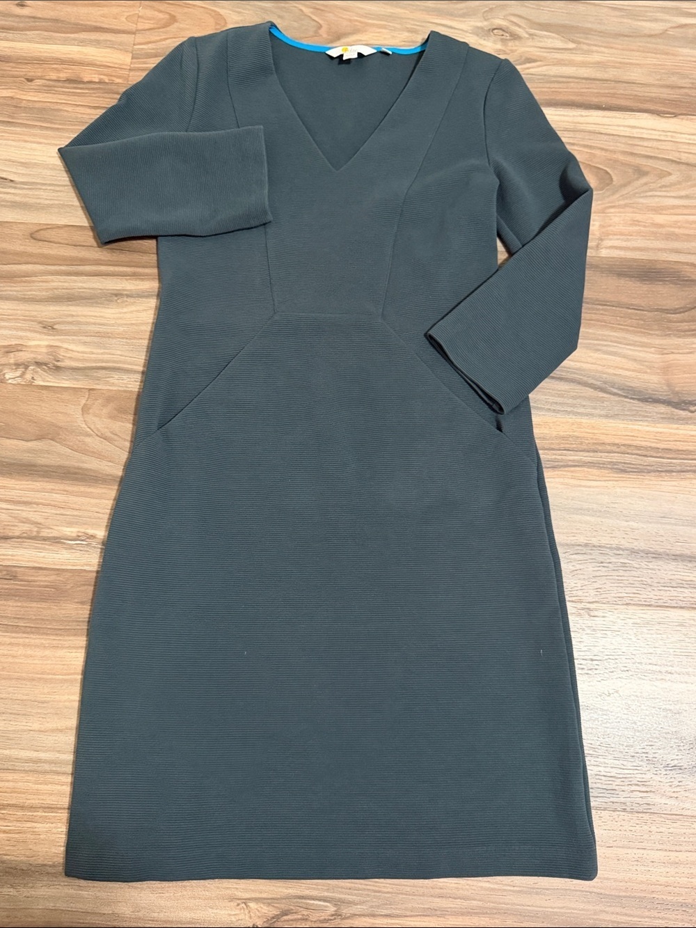 Boden Bronte Ottoman Midi Sheath V Neck Dress Women’s 2 Green Ribbed Pockets